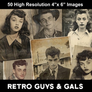 Retro Guys & Gals per diari spazzatura, collage di scrapbooking, biglietti, ecc. Stile anni '50. Pacchetto scaricabile stampabile di 50 immagini ad alta risoluzione.