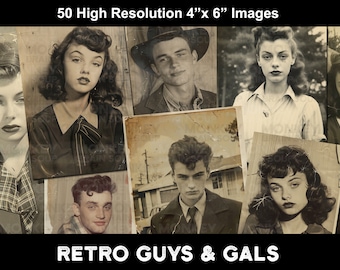 Retro Guys & Gals for junk journals, scrapbooking collages, cards, etc. 1950's style. Printable Download pack of 50 high resolution images.