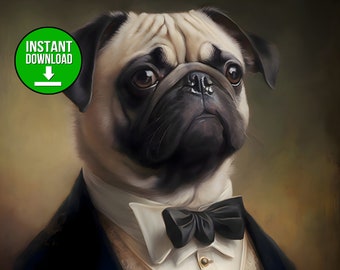 Distinguished Pug Digital Art Print Download