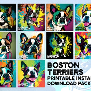 Boston Terrier Collection. Printable Digital Art Download pack.