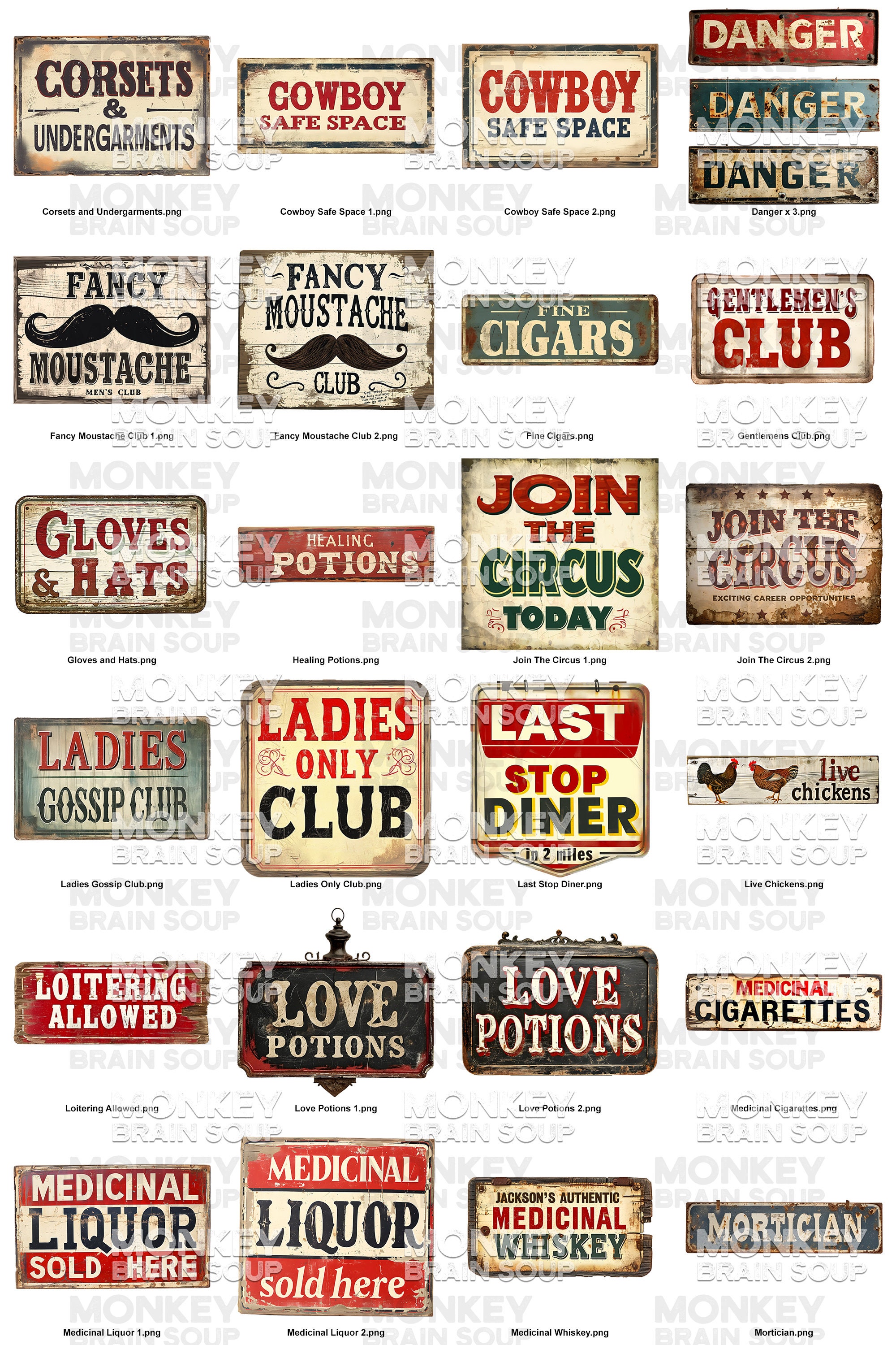 Danaged Signs Printable Vintage Style Distressed Signage From an Old Fashioned ...
