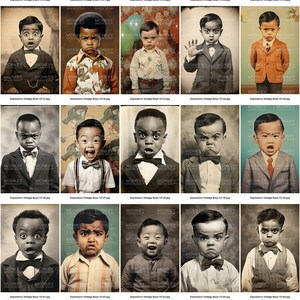 Vintage Retro old Funny Boy Portrait Photography. Boys making funny facial expressions.