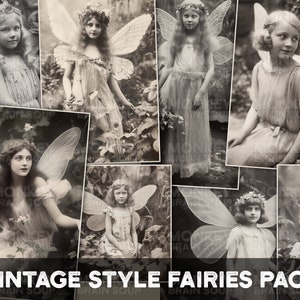 Feeën. Vintage fotostijlafbeeldingen van kermissen voor junktijdschriften, kortstondig. Afdrukbaar downloadpakket met 35 afbeeldingen.