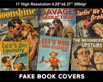 Capas de livros em estilo retrô vintage para artesanato, colagens, cartões e diários de recortes. Downloads instantâneos para impressão de projetos vintage!