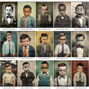 Vintage Retro old Funny Boy Portrait Photography. Boys making funny facial expressions.