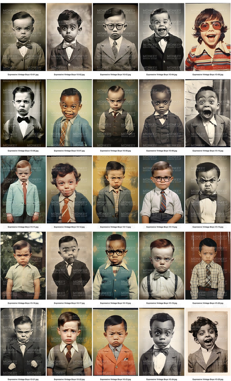 Vintage Retro old Funny Boy Portrait Photography. Boys making funny facial expressions.