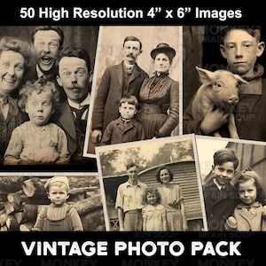 Vintage Style Photographs for junk journals, scrapbooking ephemera. Printable Download pack of 50 high resolution images.