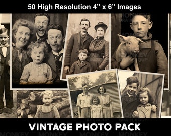 Vintage Style Photographs for junk journals, scrapbooking ephemera. Printable Download pack of 50 high resolution images.