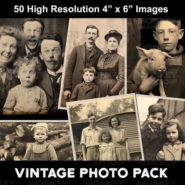 Vintage Style Photographs for junk journals, scrapbooking ephemera. Printable Download pack of 50 high resolution images.