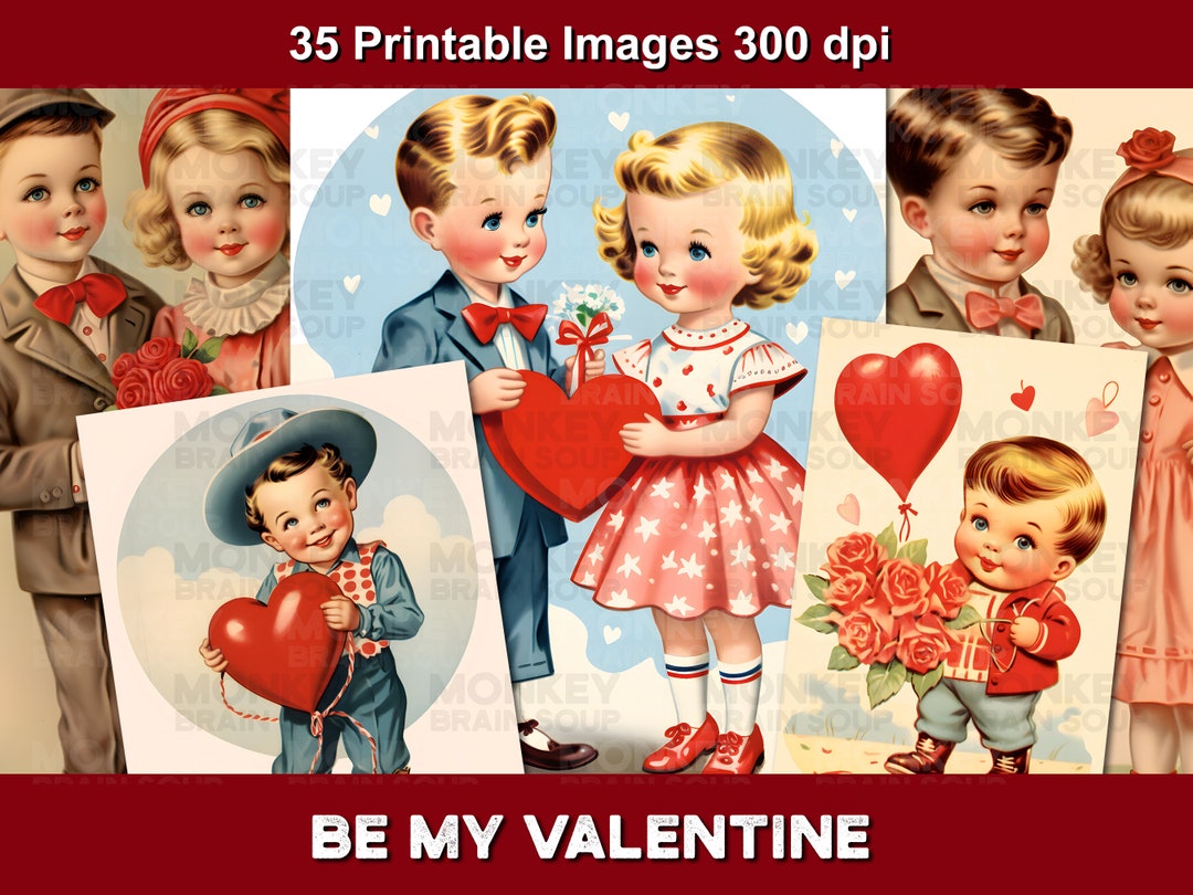 Printable Vintage Style Valentine Images 300DPI, JPEG and PDF Files. Digital Download. for Cards ...