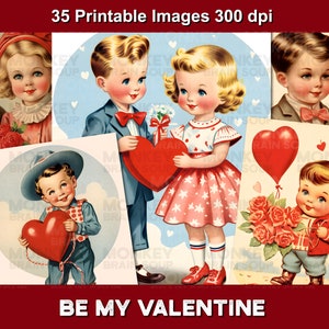Printable Vintage Style Valentine Images 300DPI, JPEG and PDF files. Digital Download. For cards, crafts, collages, junk journals.