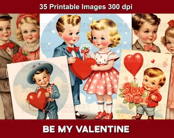 Printable Vintage Style Valentine Images 300DPI, JPEG and PDF files. Digital Download. For cards, crafts, collages, junk journals.