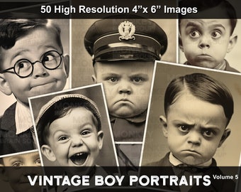 Vintage Style Funny Photos of Expressive Boys for collages, scrapbooks, cards, etc. Printable Download pack of 50 high resolution images.