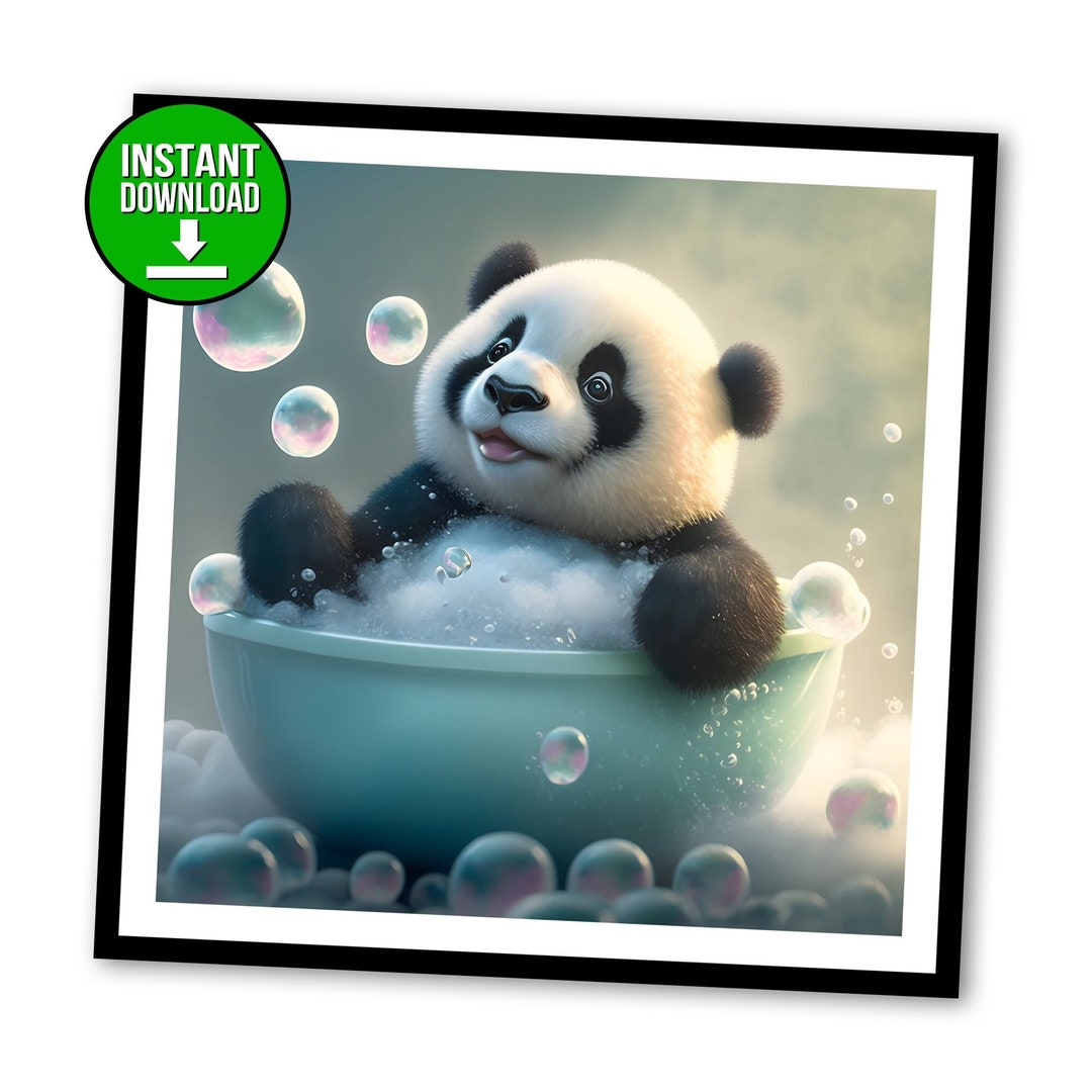 Cute Panda Bear Bubble Bath Printable Wall Art - Etsy