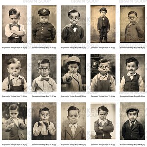 Vintage Style Funny Photos of Expressive Boys for collages, scrapbooks, cards, etc. Printable Download pack of 50 high resolution images. image 5