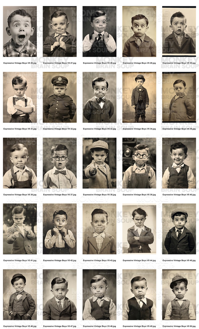 Vintage Style Funny Photos of Expressive Boys for collages, scrapbooks, cards, etc. Printable Download pack of 50 high resolution images. image 5