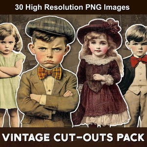 Druckbare 30 Vintage-Stil Ausschnitte, mit transparentem Hintergrund PNG. 300DPI, PNG- und JPG-Dateien. Download für Junk Journals, Basteln und wählerischen Schnitt