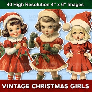 Druckbare Vintage Weihnachtsmädchen. Digitaler Download. Clipart für Junk Journals, pingelige Schnitt, Abziehbilder, Karten, etc. 300DPI, PNG & PDF Dateien