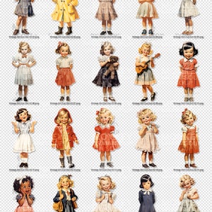 Printable Vintage Little Girl cut outs, transparent background. 300DPI, PNG files. Digital Download for junk journals, crafts, collages, etc image 3