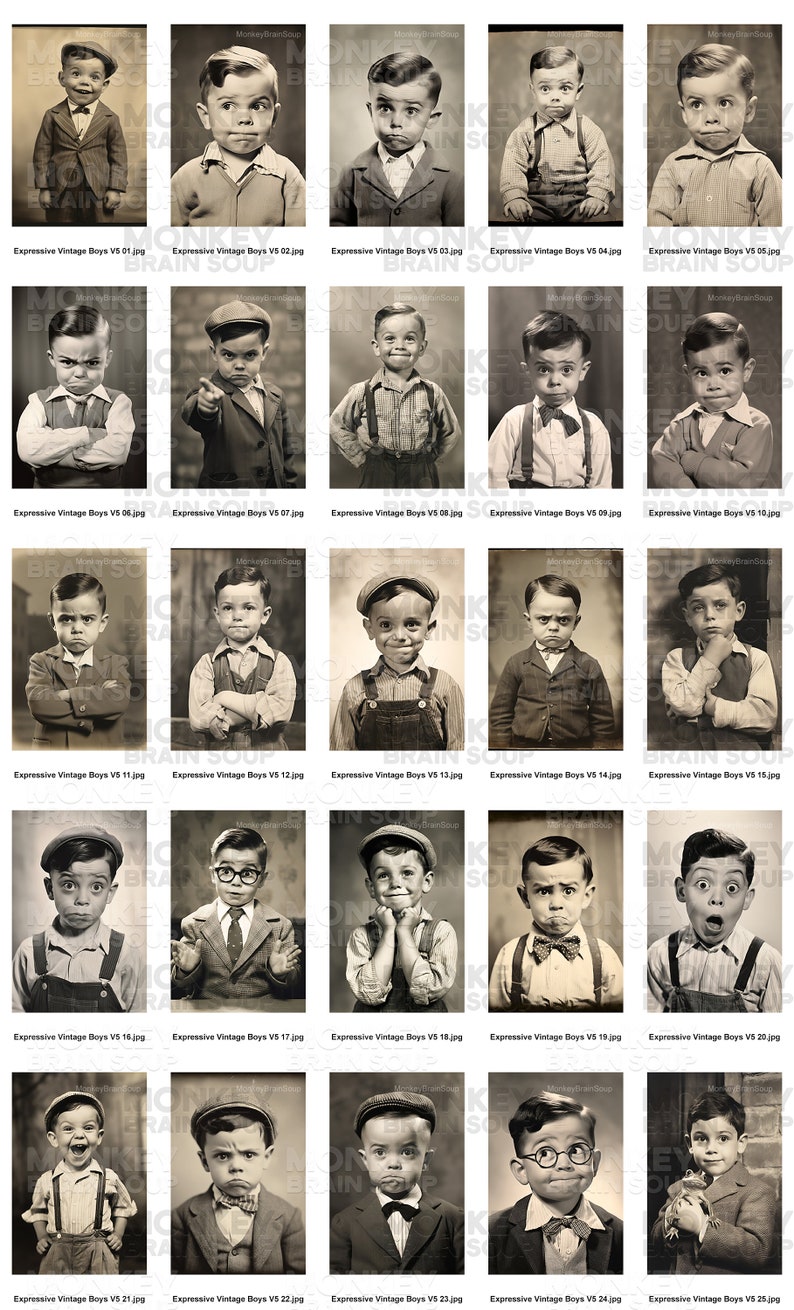 Vintage Style Funny Photos of Expressive Boys for collages, scrapbooks, cards, etc. Printable Download pack of 50 high resolution images. image 4