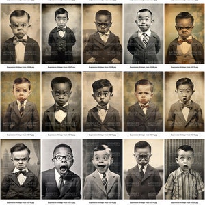 Vintage Retro Funny Boy Portraits. Boys making funny facial expressions.