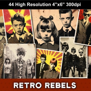 Retro Rebels: Fotos de alta resolução para artesanato, colagens, cartões e diários de lixo. Downloads instantâneos imprimíveis para projetos vintage!