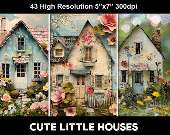 Casinhas fofas para imprimir. Uma coleção de 43 casinhas encantadoras em estilo shabby chic para páginas de arte, colagens, diários de arte, álbuns de recortes e artesanato.