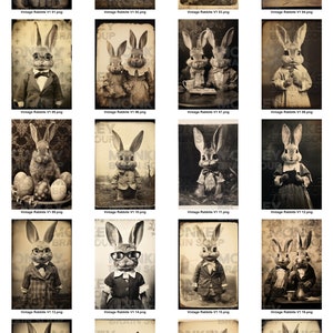 Vintage Style Cute and funny Bunny Rabbits for collages, cards, crafts, scrapbooks, pins, junk journals. Instant download. 40 pack 300dpi image 5