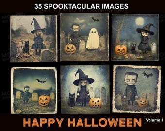 Happy Halloween! 35 spooky printable clip art images, 300DPI. Digital Download for Halloween junk journals, crafts, scrapbooking and more.