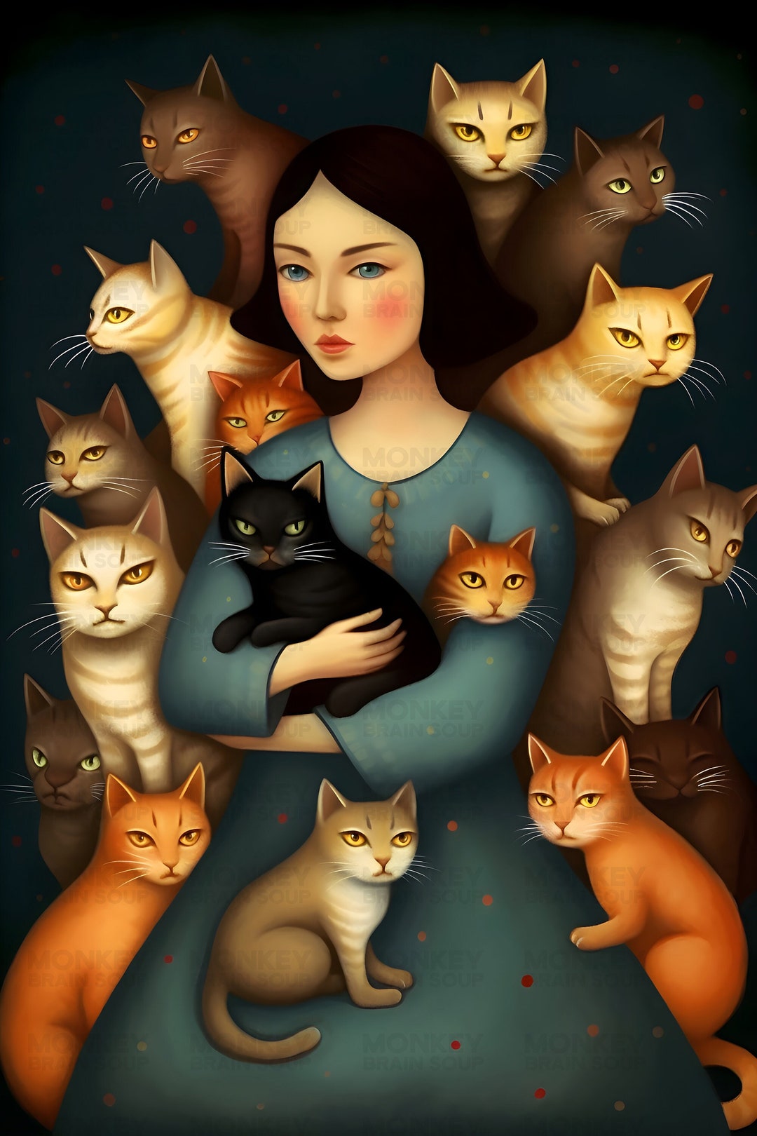 Cat Lady Digital Art Painting. Instant Digital Download Etsy