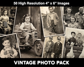 Vintage Style Photographs for junk journals, scrapbooking ephemera. Printable Download pack of 50 high resolution images.