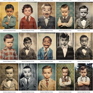 Vintage Retro Funny Boy Portraits. Boys making funny facial expressions.