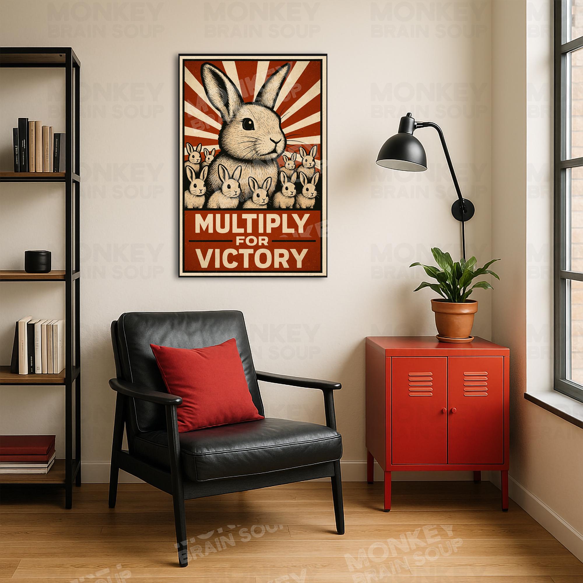 Rabbit Propaganda Poster – WWII Style Bunny Wall Art – Vintage