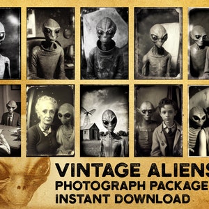 Vintage Alien Photograph Collection. Printable Download pack.