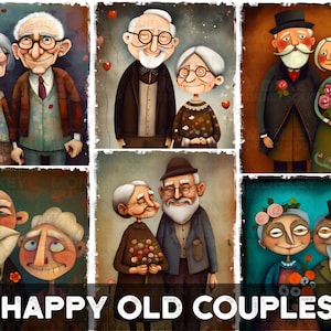 Heureux vieux couples. Une collection mignonne pour les couples de personnes âgées heureux. Imprimable à télécharger instantanément pour des journaux, des cartes, des albums de coupures, des travaux manuels, etc.