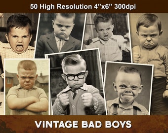 Meninos travessos em estilo vintage para diários de arte, cartões, scrapbooking, etc. Pacote para download com 50 imagens em alta resolução.