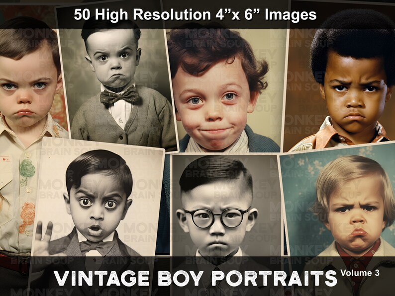 Vintage Retro old Funny Boy Portrait Photography. Boys making funny facial expressions.