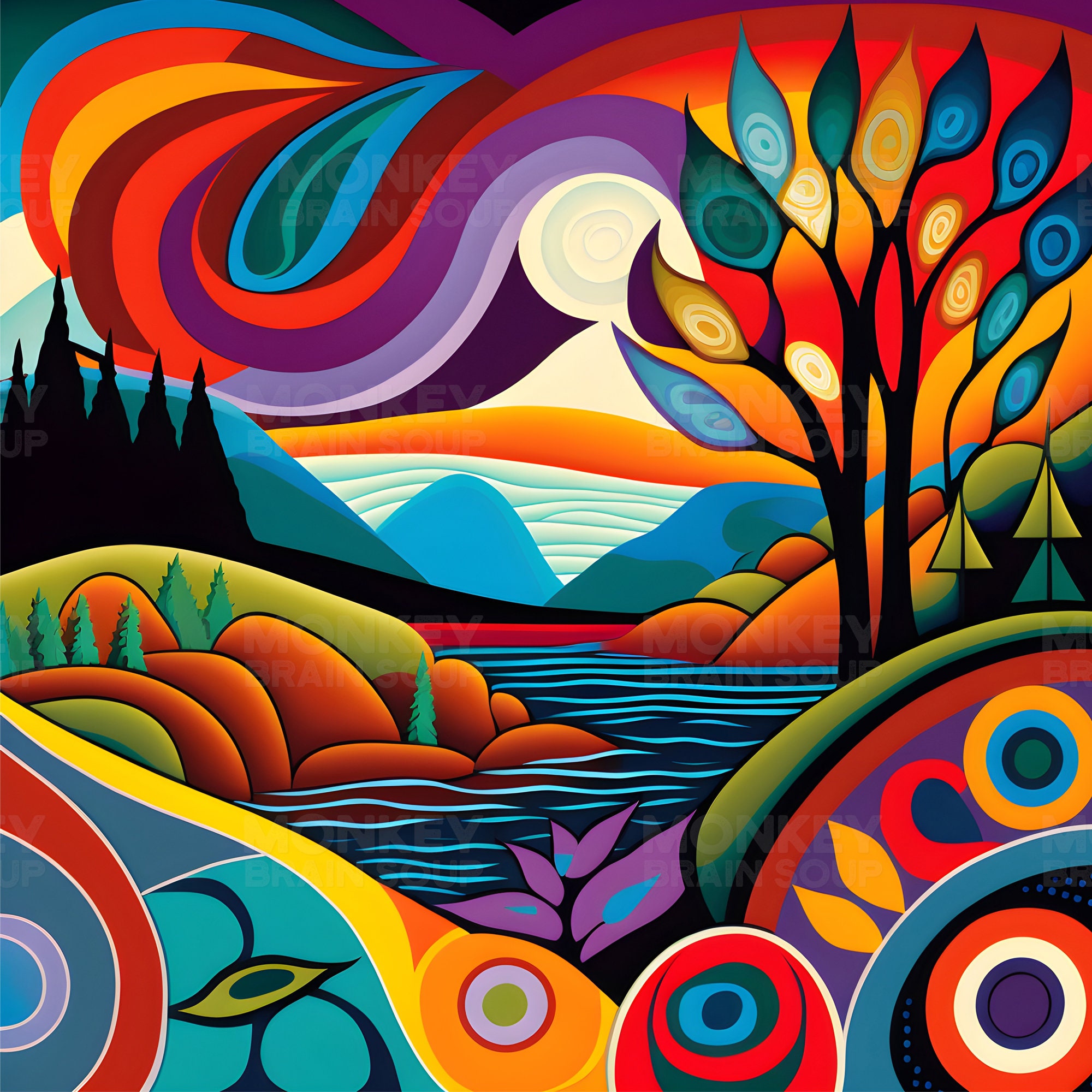 Colorful Abstract Nature Art, High Resolution Printable Instant