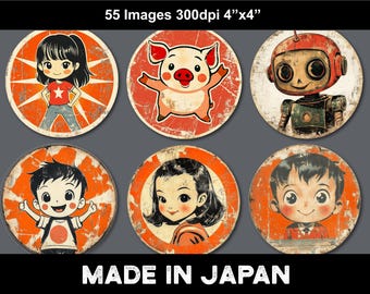 Desenhos animados estilo retrô com fundo transparente. 300DPI, arquivos PNG. Download digital para scrapbooking, artesanato, etc. Estilo Fallout Japan.