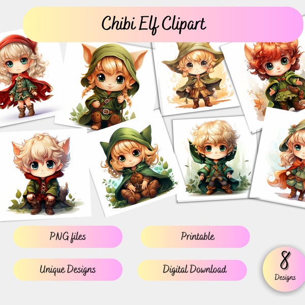 Chibi Elf Clipart Bundle Garden Elf Digital Download Clipart Bundle Commercial Use Card Making Tumbler Wrap Mug Wrap