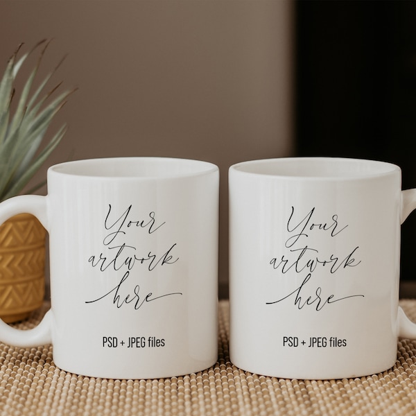 11 oz White Mug Mockup Two Sides, 11 oz Two Coffee Mugs Mockup, 11 oz White Coffee Mug Mockup, 11 oz White Mug Mockup With Smart Object