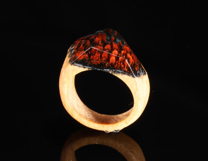 secret of wood ring Wood resin ring Red Rock ring nature inspired ring unique ring Wood and resin bohemian style Resin wood ring
