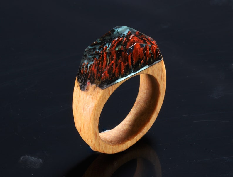 secret of wood ring Wood resin ring Red Rock ring nature inspired ring unique ring Wood and resin bohemian style Resin wood ring
