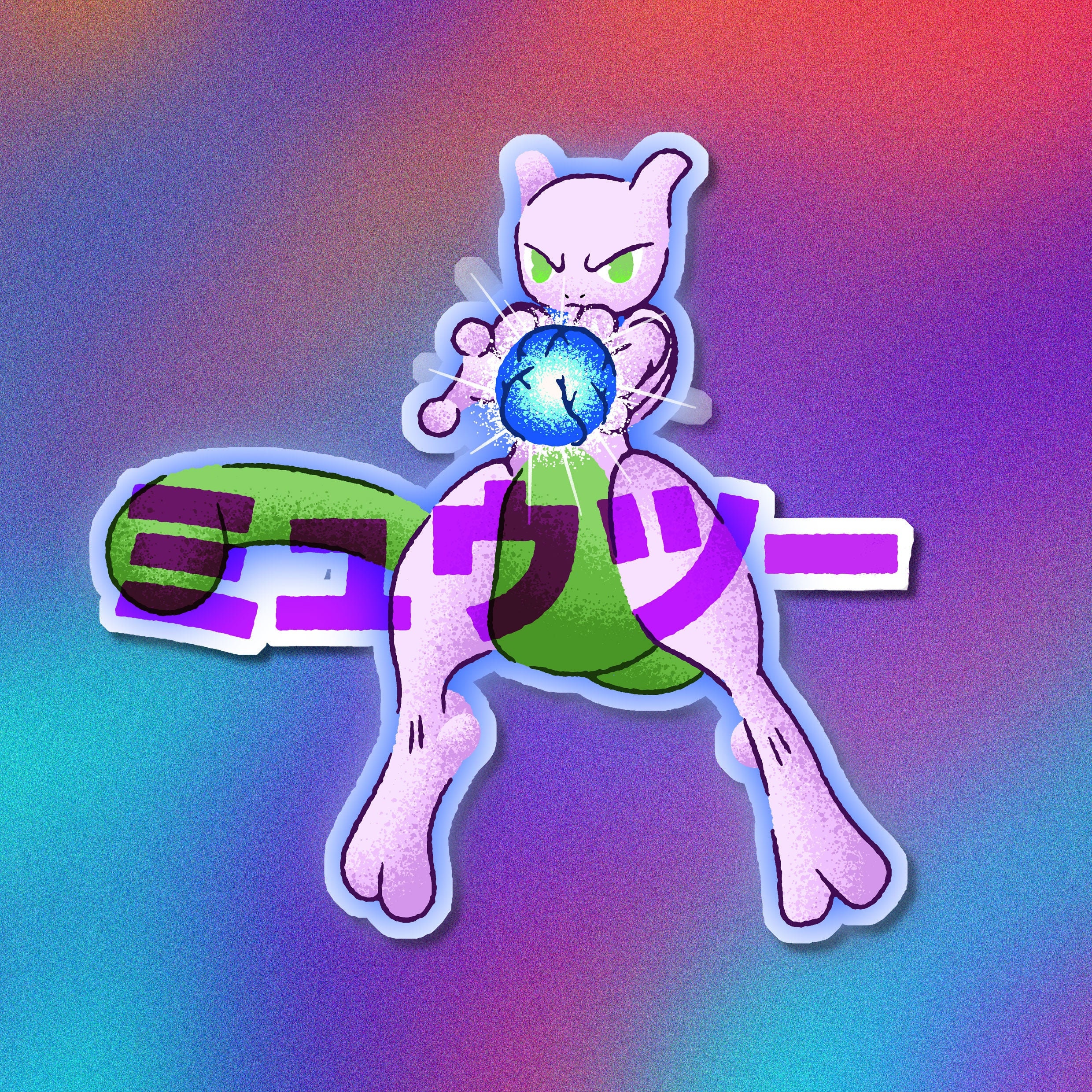Shiny Mewtwo Sticker - Shiny Mewtwo Green - Discover & Share GIFs