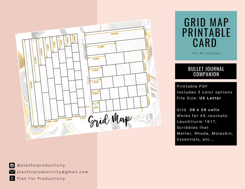 grid map bullet journal insert for a5 journals printable