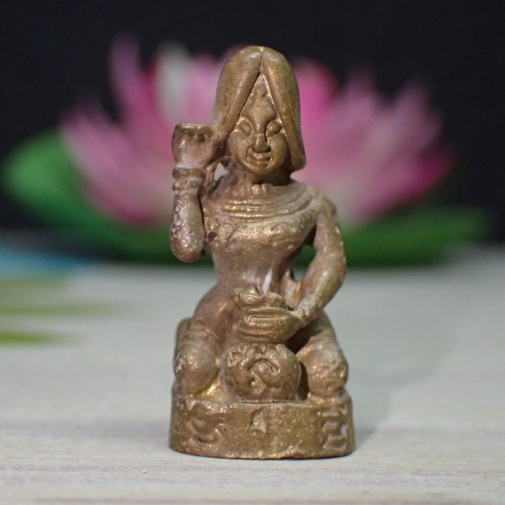 God GANESHA 4 Hands Statue Lord Ganesh Wealth Brass Nice India Amulet 27mm