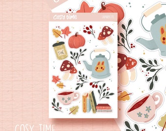 Planche de stickers pour BuJo/ planner ou decoration / autocollants mignons / cosy Time / cottagecore / automne hiver inspiration