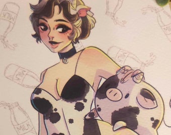 Waifu Moo print format A5, femme vache 2024 version