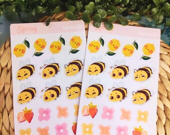 Planche de stickers pour BuJo/ planner/ autocollants mignons / fleurs aquarelle / idée cadeau printemps rose / abeille mignonnes