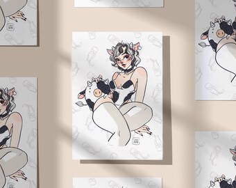 Waifu Moo print format A5, femme vache